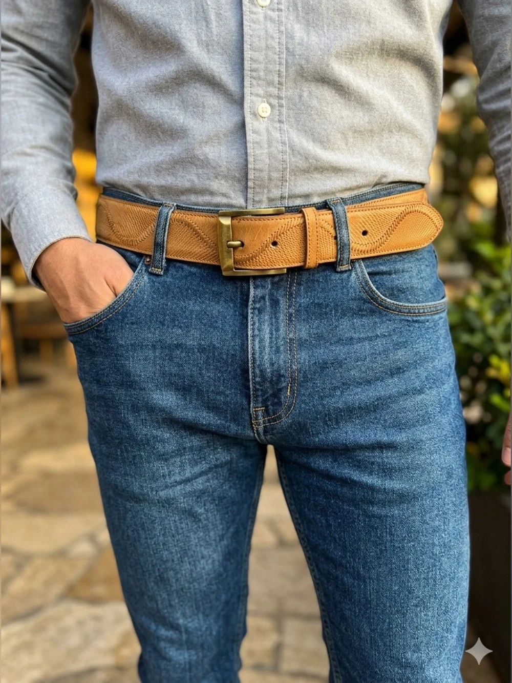 Los Altos Honey Genuine Teju Lizard Cowboy Belt Sz 34